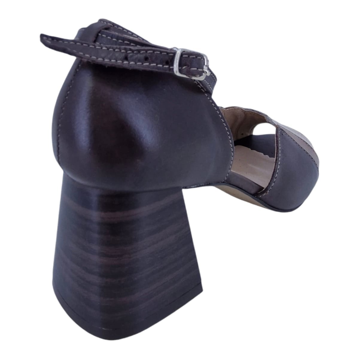 Sandália Feminina Casual Em Couro Salto Bloco Scarpetti 14006 Marrom Marrom 5