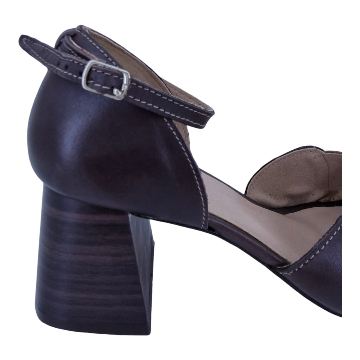 Sandália Feminina Casual Em Couro Salto Bloco Scarpetti 14006 Marrom Marrom 6