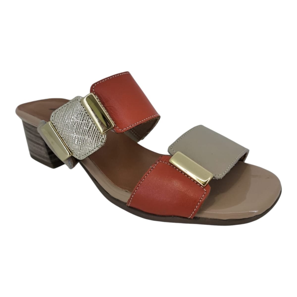 Tamanco Feminino Casual Salto Bloco Em Couro Scarpetti 22-1214 LARANJA Laranja 2