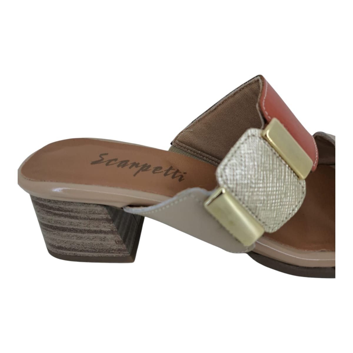 Tamanco Feminino Casual Salto Bloco Em Couro Scarpetti 22-1214 LARANJA Laranja 6