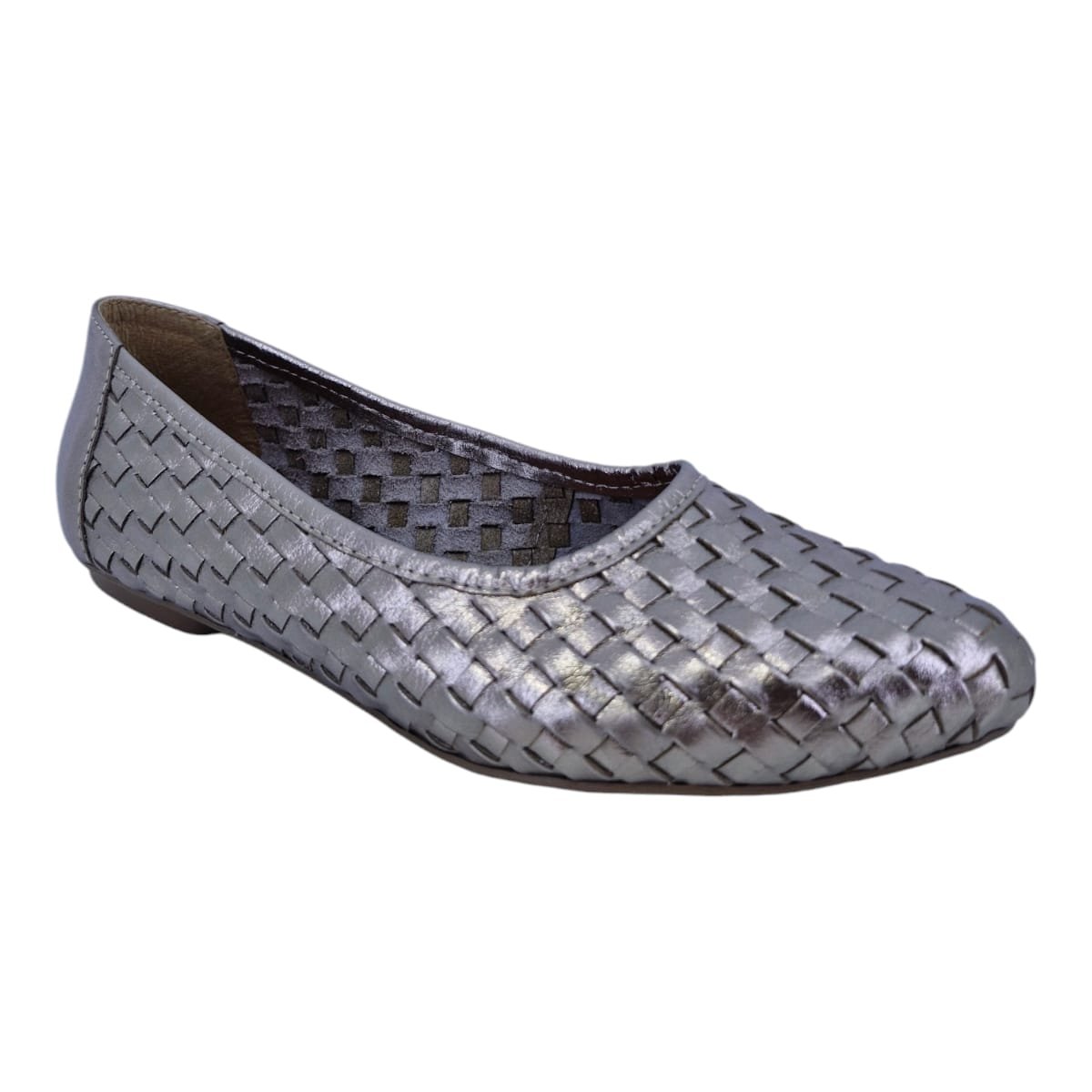Sapatilha Feminina Bico Fino Em Couro Casual Scarpetti 020 Prata Velho Prata 2