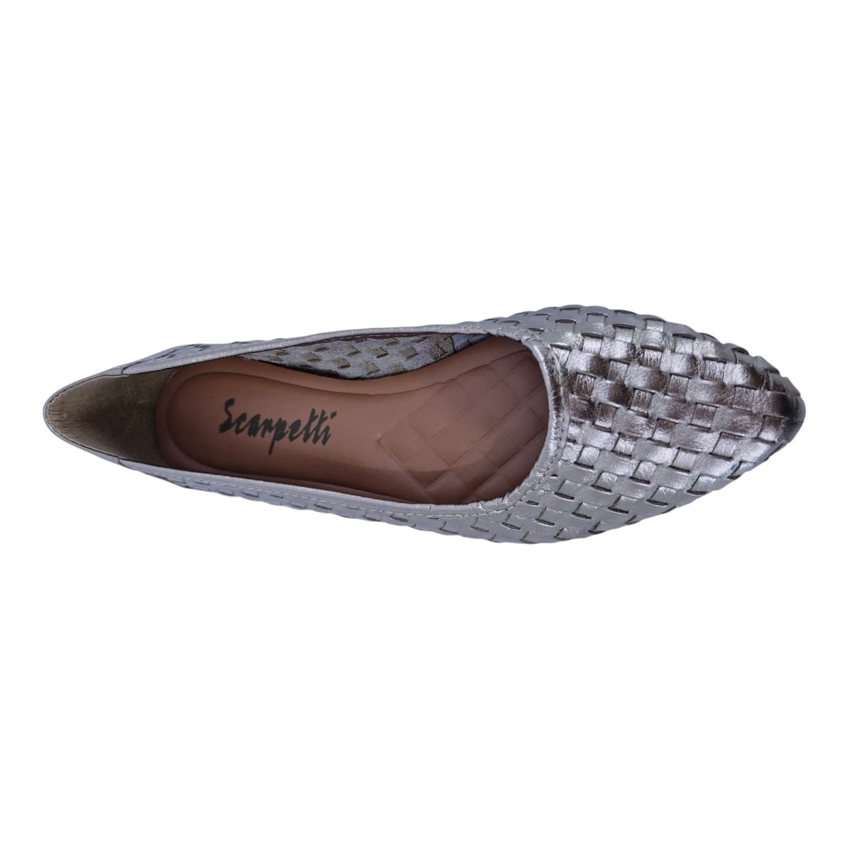 Sapatilha Feminina Bico Fino Em Couro Casual Scarpetti 020 Prata Velho Prata 3