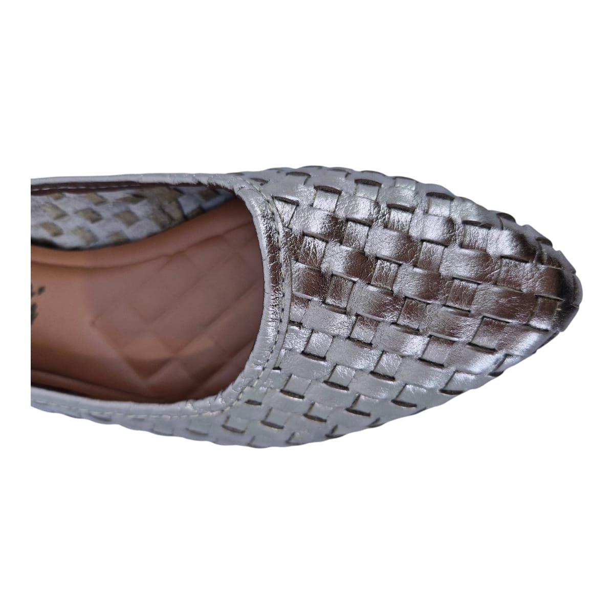 Sapatilha Feminina Bico Fino Em Couro Casual Scarpetti 020 Prata Velho Prata 4
