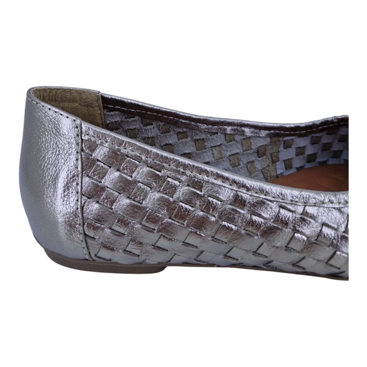 Sapatilha Feminina Bico Fino Em Couro Casual Scarpetti 020 Prata Velho Prata 5