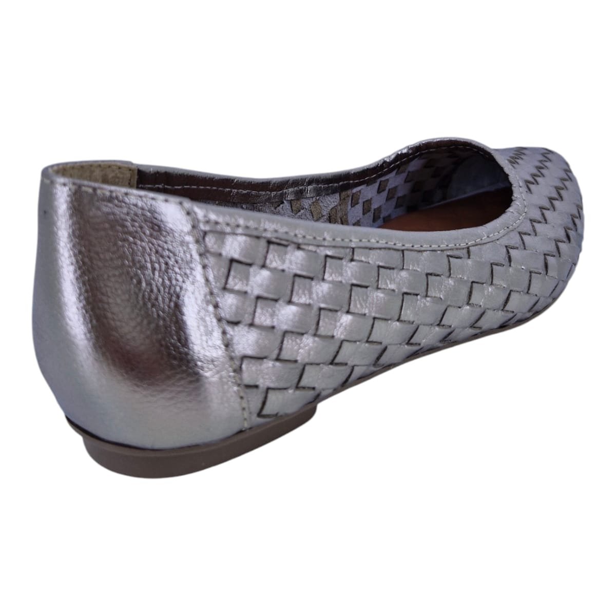 Sapatilha Feminina Bico Fino Em Couro Casual Scarpetti 020 Prata Velho Prata 8