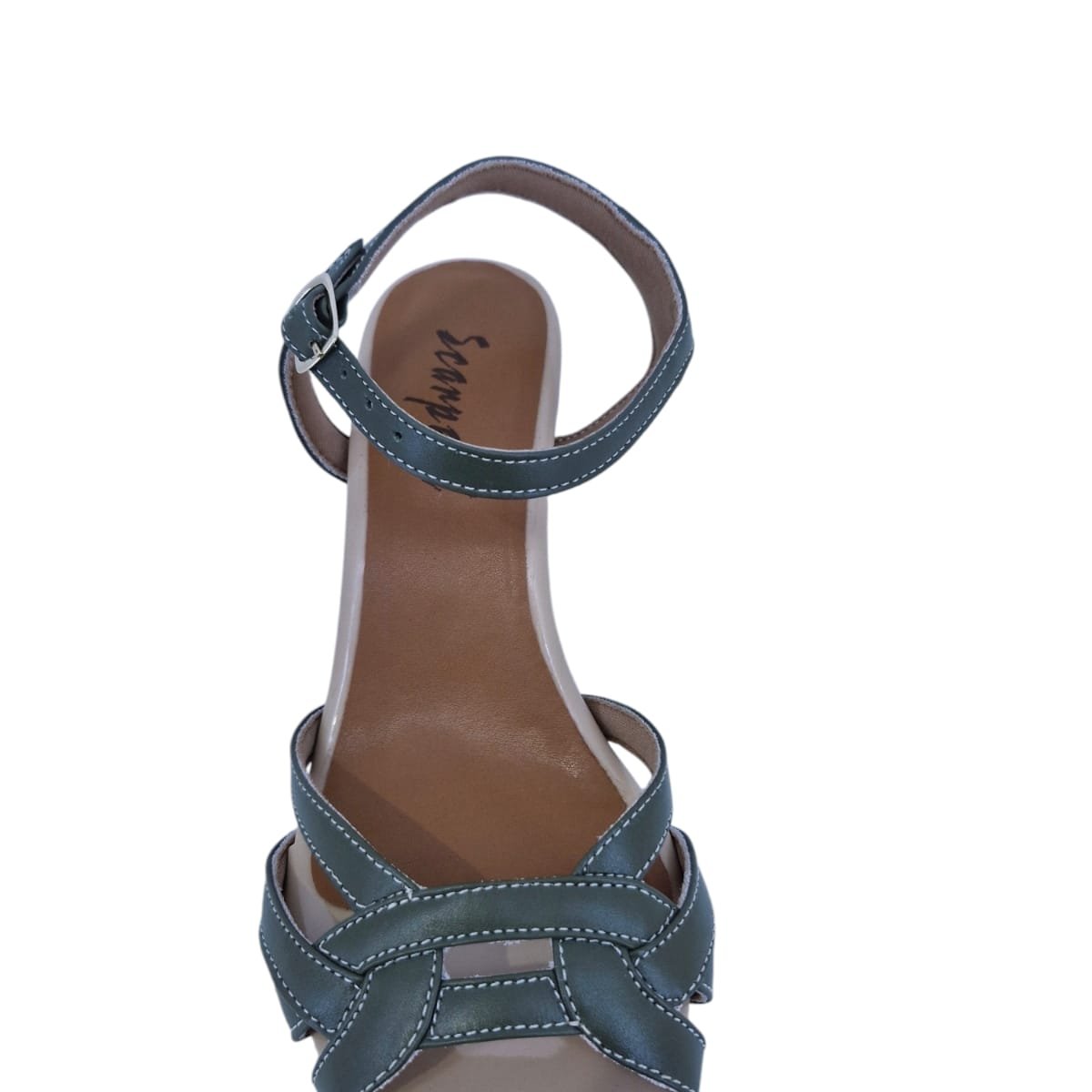 Sandália Feminina Casual Em Couro Salto Bloco Scarpetti 98-1817 Verde Verde 5