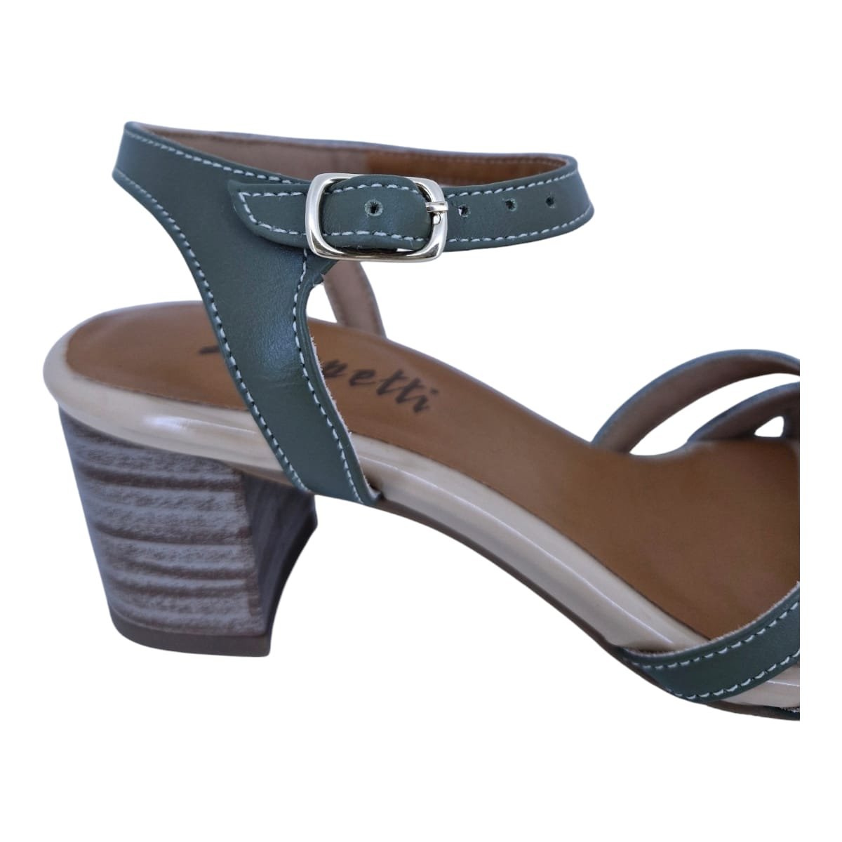 Sandália Feminina Casual Em Couro Salto Bloco Scarpetti 98-1817 Verde Verde 8