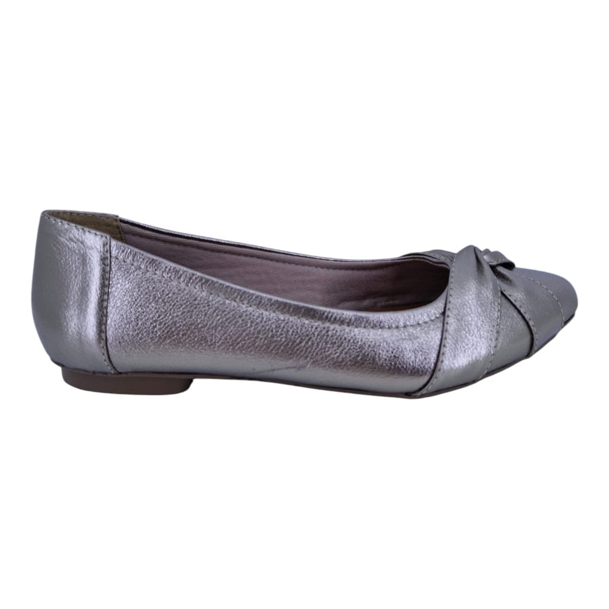 Sapatilha Feminina Bico Fino Em Couro Casual Scarpetti 9317 Prata Velho Prata 1