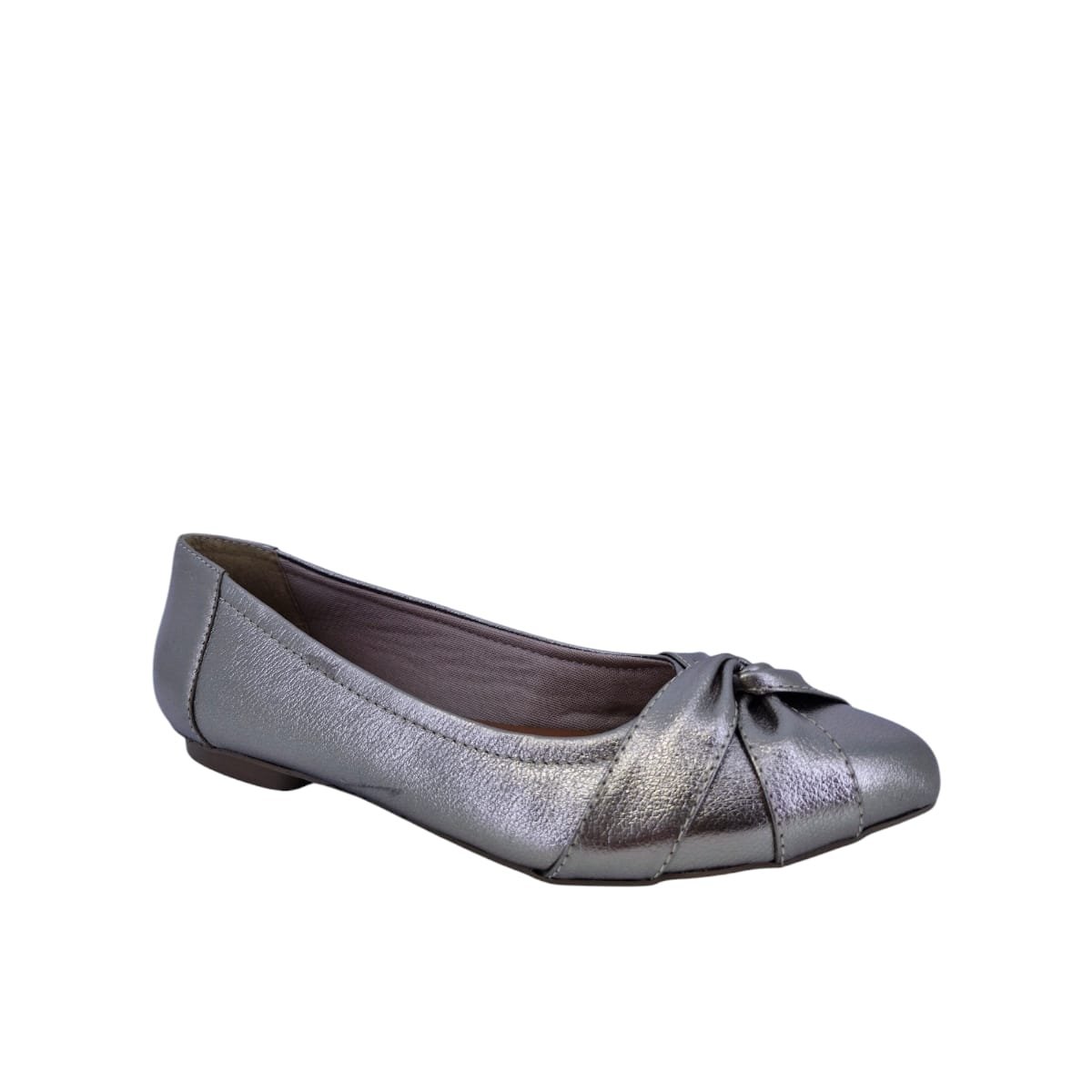Sapatilha Feminina Bico Fino Em Couro Casual Scarpetti 9317 Prata Velho Prata 2