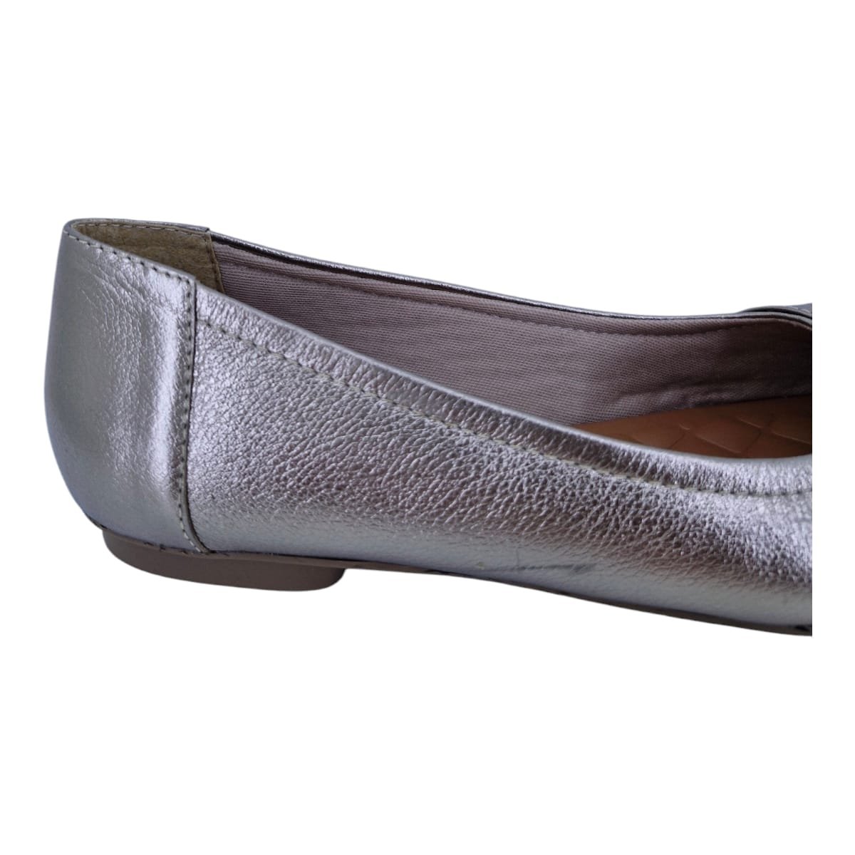 Sapatilha Feminina Bico Fino Em Couro Casual Scarpetti 9317 Prata Velho Prata 3