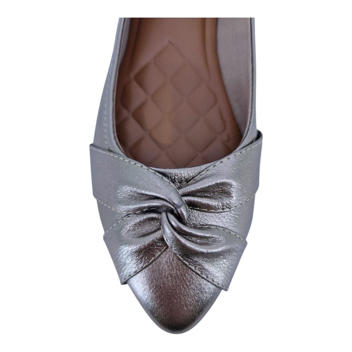 Sapatilha Feminina Bico Fino Em Couro Casual Scarpetti 9317 Prata Velho Prata 6