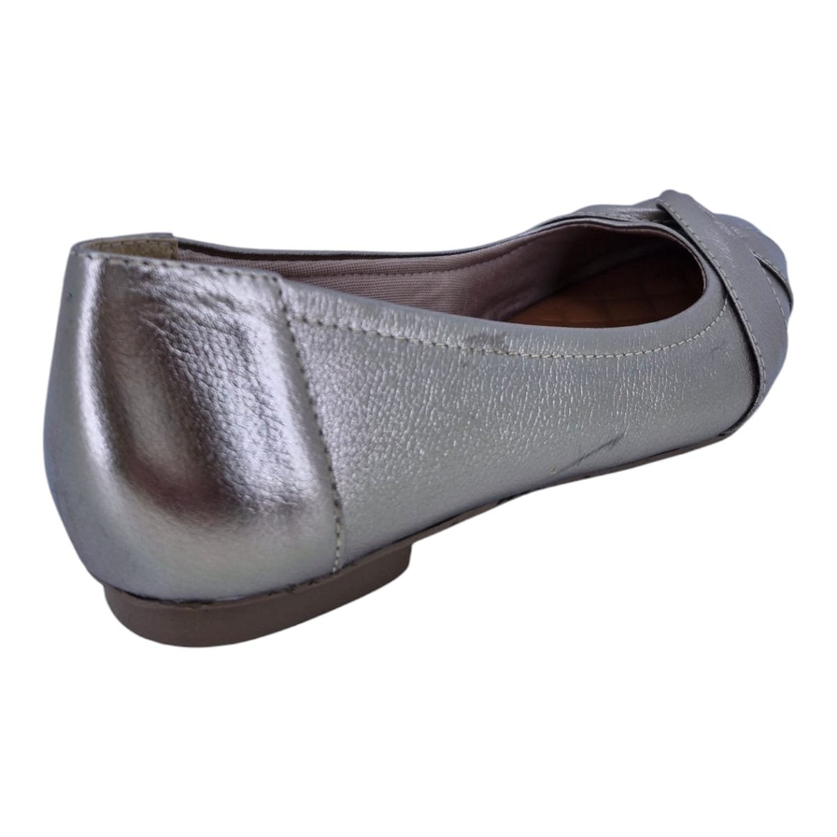 Sapatilha Feminina Bico Fino Em Couro Casual Scarpetti 9317 Prata Velho Prata 7