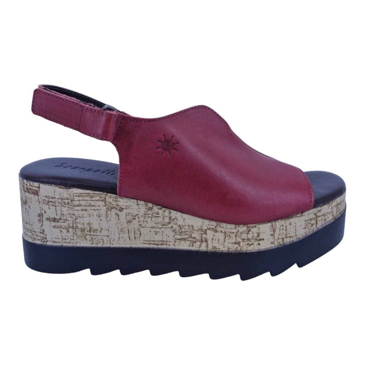 Sandália Feminina Anabela Casual Em Couro Scarpetti 410-1137 Vermelho Vermelho 1