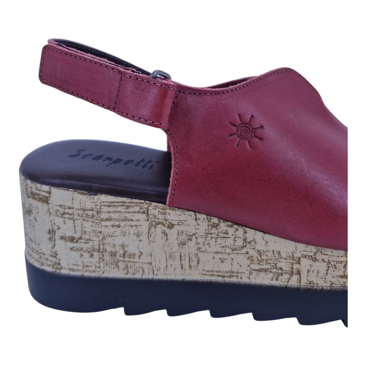 Sandália Feminina Anabela Casual Em Couro Scarpetti 410-1137 Vermelho Vermelho 4