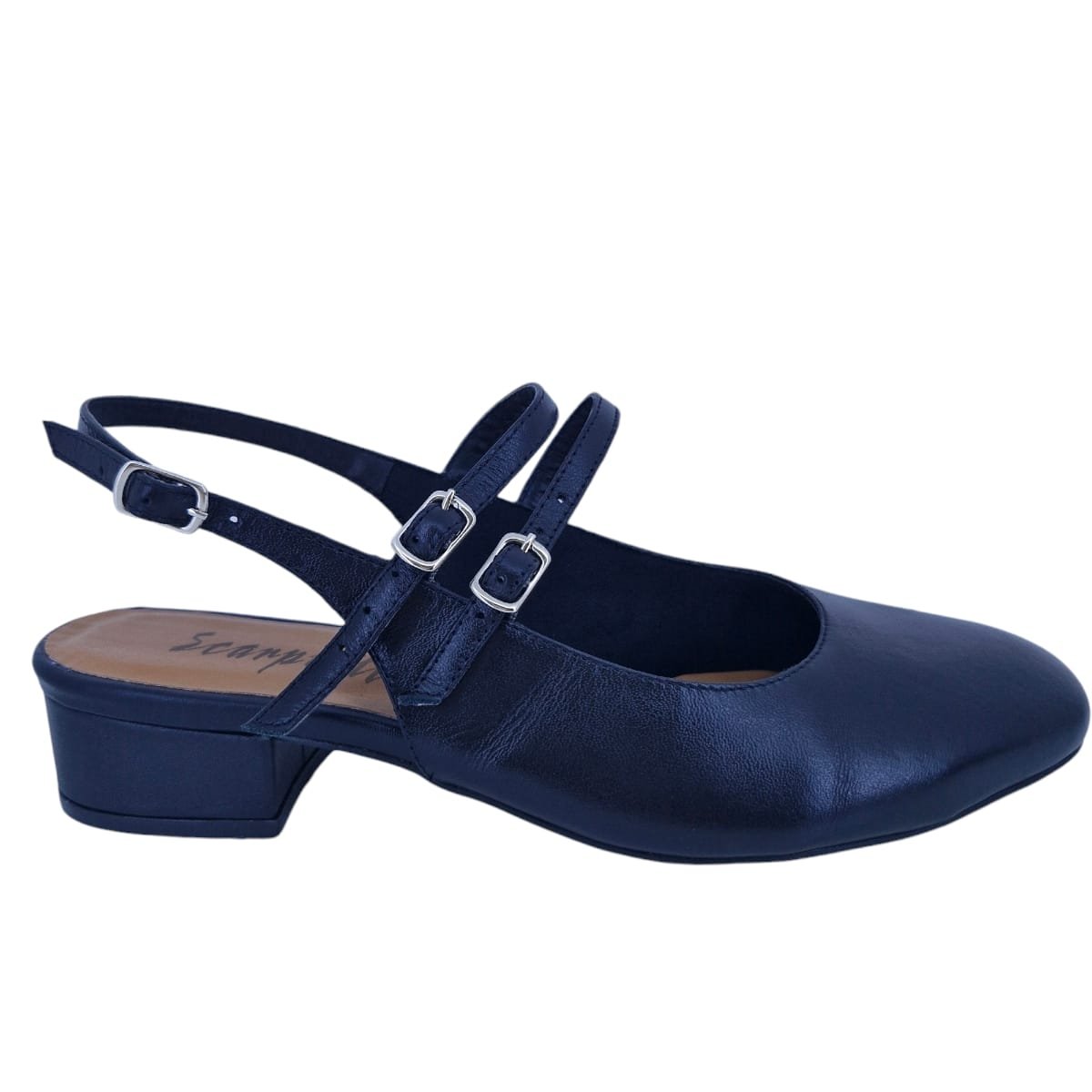 Scarpin Em Couro Salto Baixo Bico Redondo Scarpetti 144-1874 Preto Preto 1