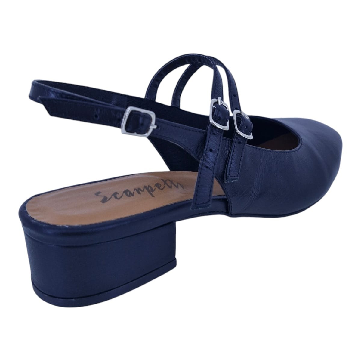 Scarpin Em Couro Salto Baixo Bico Redondo Scarpetti 144-1874 Preto Preto 4