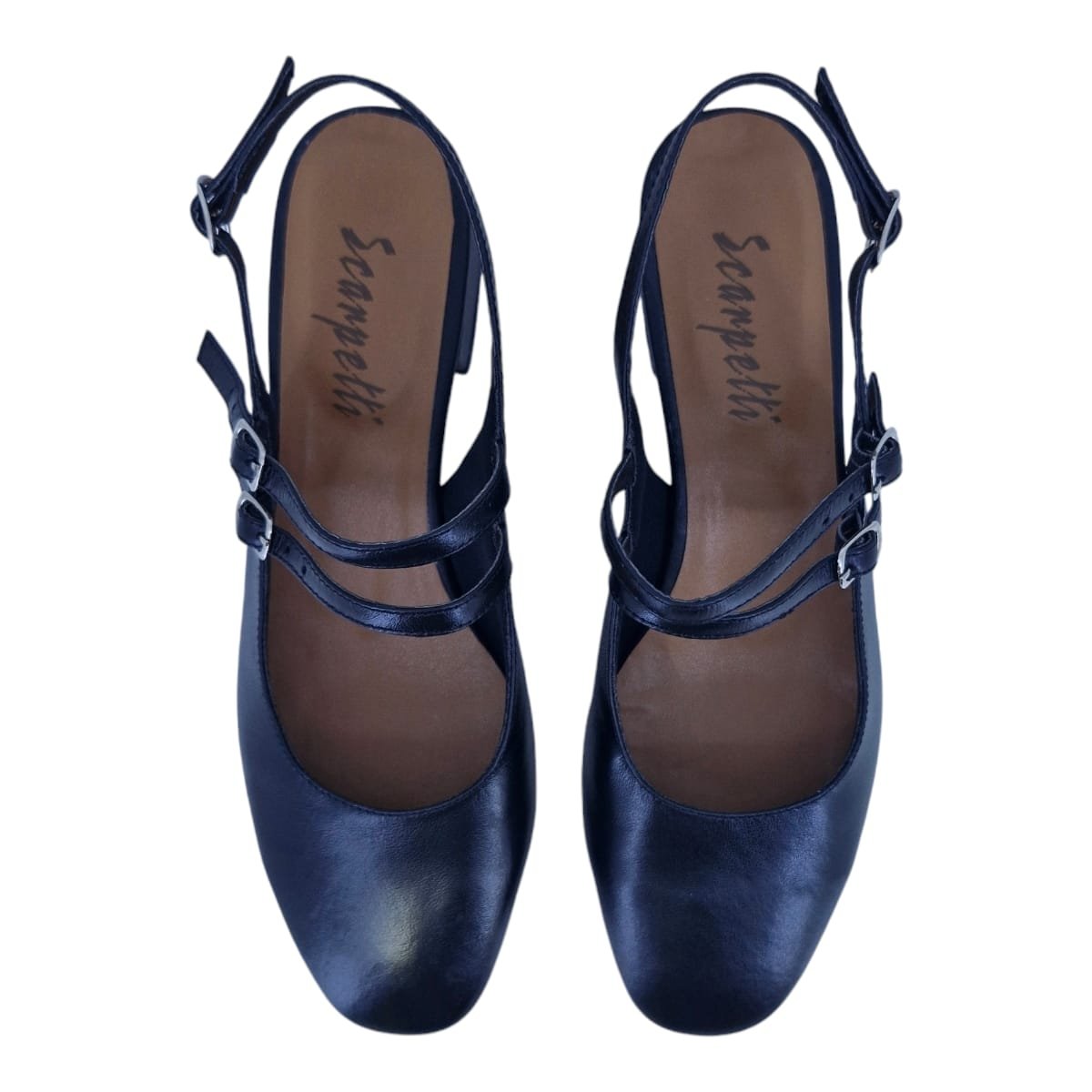 Scarpin Em Couro Salto Baixo Bico Redondo Scarpetti 144-1874 Preto Preto 5