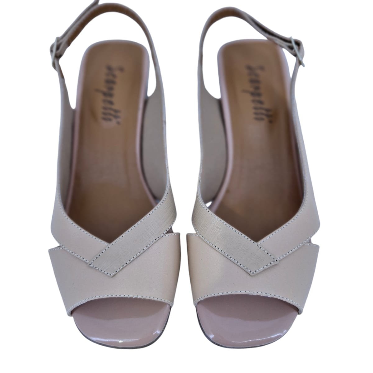 Sandália Feminina Casual Salto Bloco Em Couro Scarpetti 22-1659 Bege Bege 3