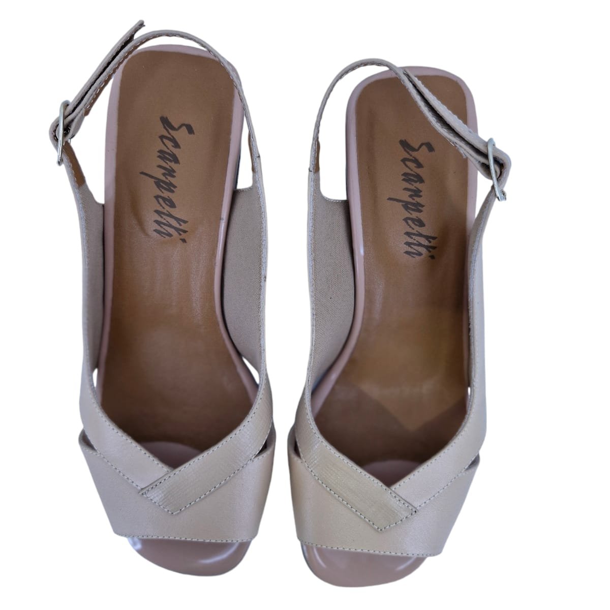 Sandália Feminina Casual Salto Bloco Em Couro Scarpetti 22-1659 Bege Bege 4