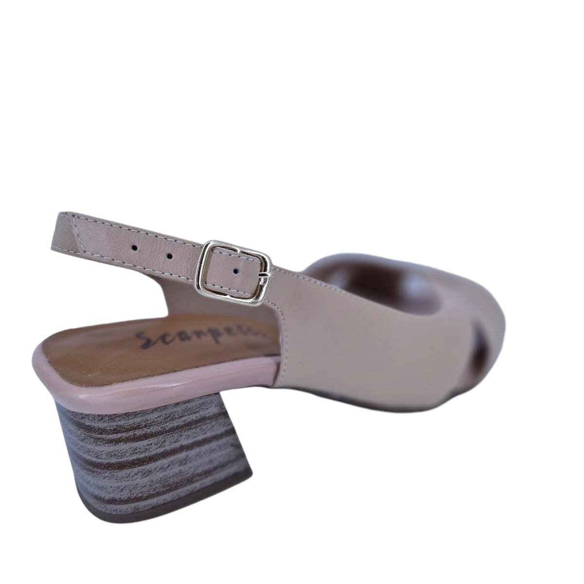 Sandália Feminina Casual Salto Bloco Em Couro Scarpetti 22-1659 Bege Bege 5