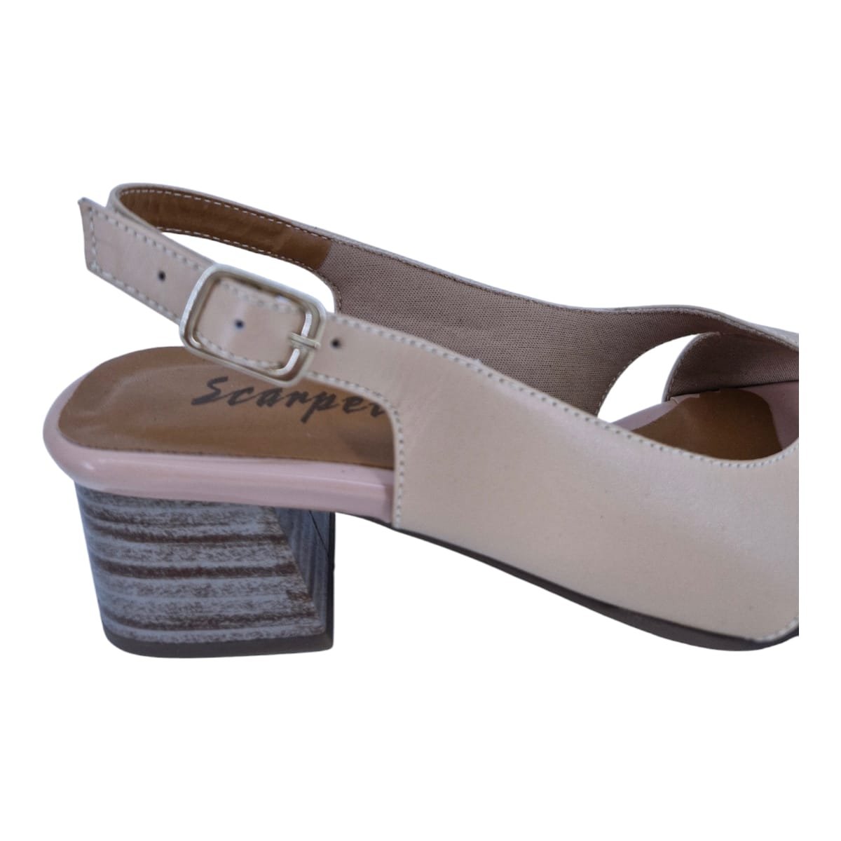 Sandália Feminina Casual Salto Bloco Em Couro Scarpetti 22-1659 Bege Bege 6