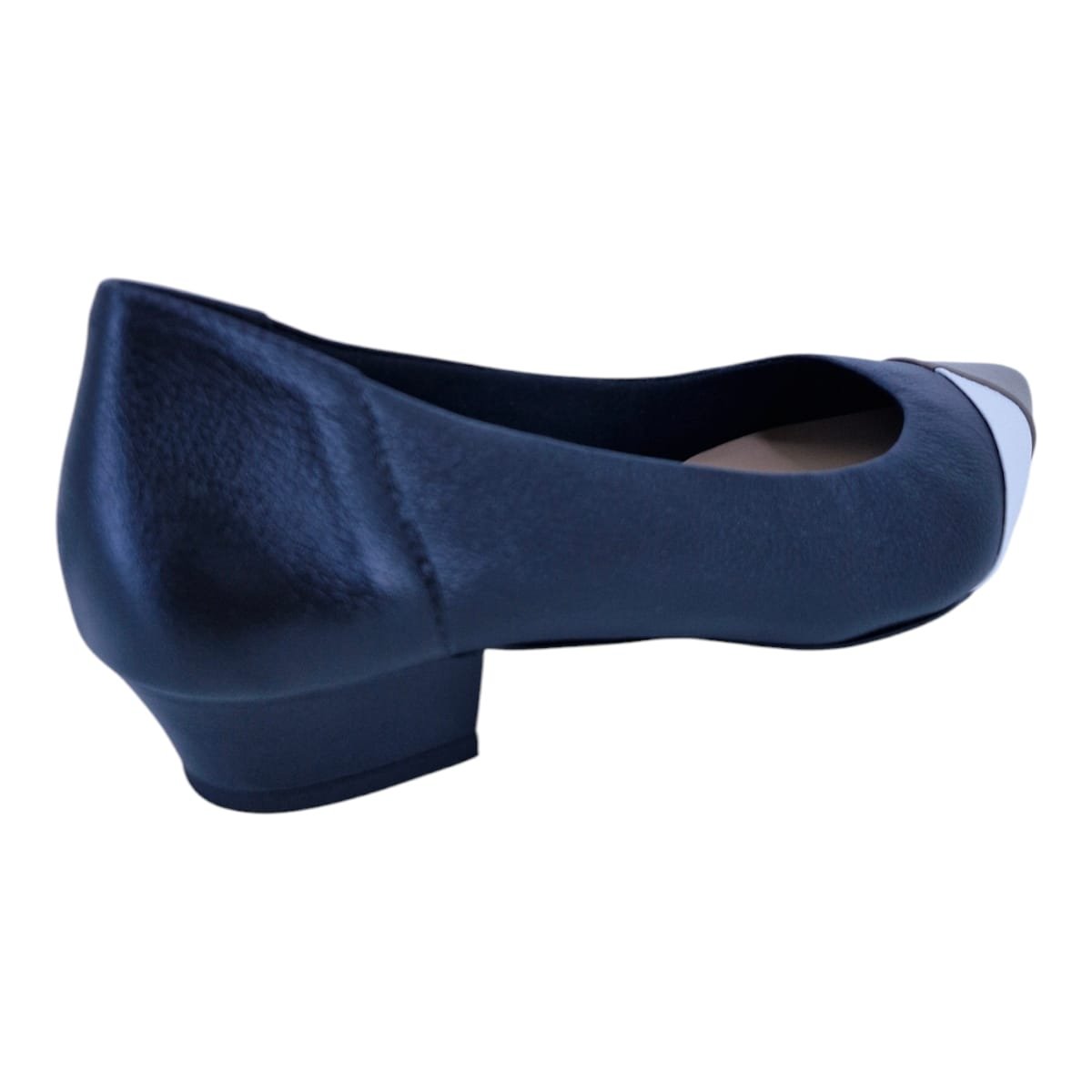 Sapatilha Feminina Bico Fino Em Couro Casual Scarpetti 360 Preto Azul Marinho/Branco 8