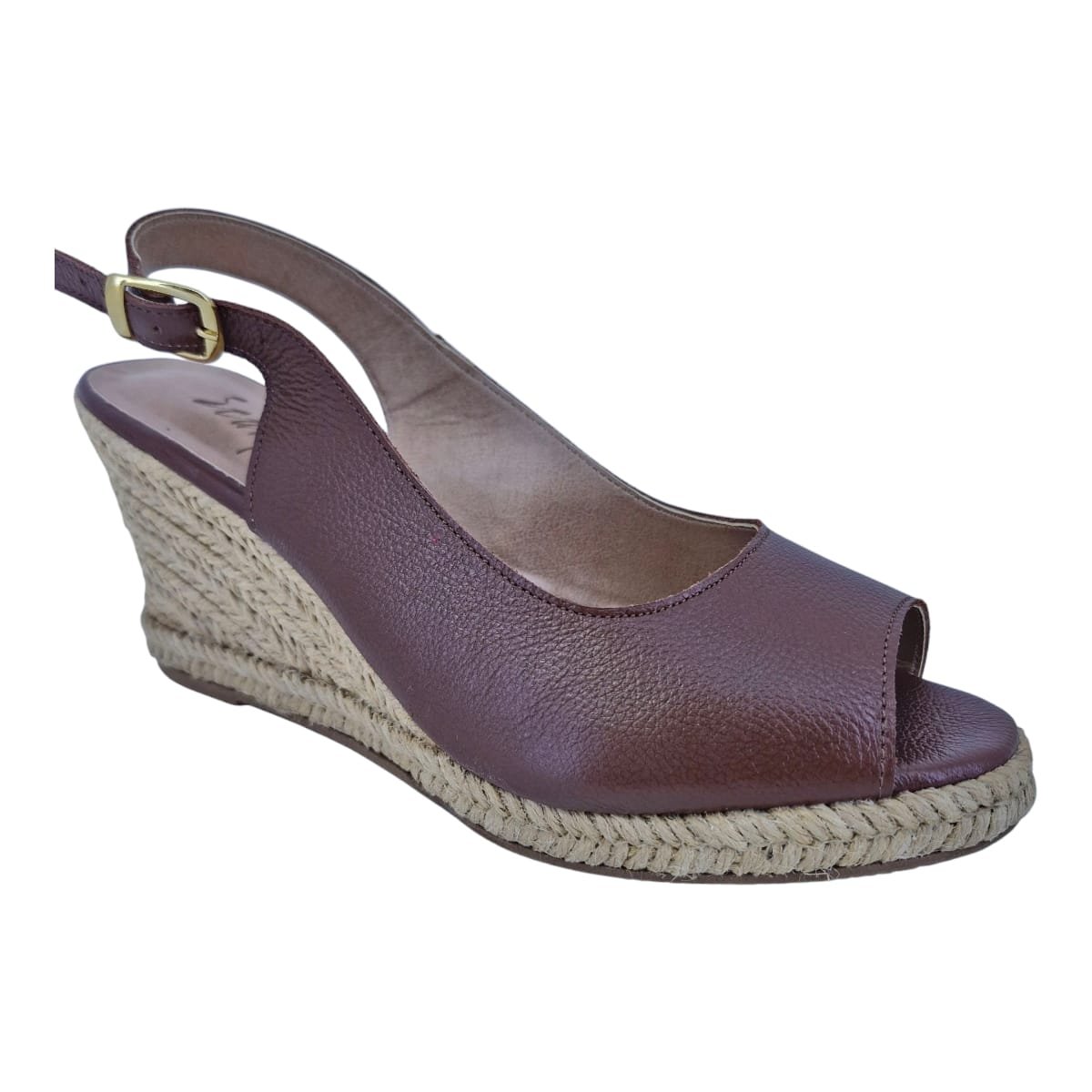 Sandália Feminina Anabela Casual Em Couro Scarpetti 17068 Vinho Vinho 2