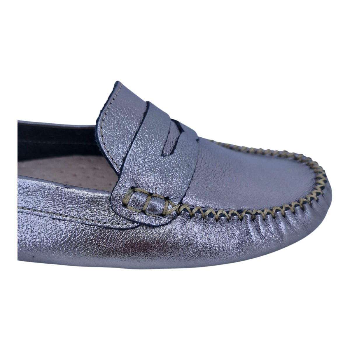 Mocassim Driver Feminino Em Couro Scarpetti 208 Prata Velho Prata Velho 3