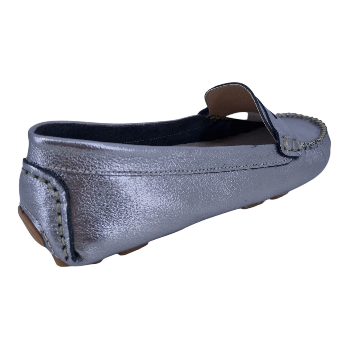 Mocassim Driver Feminino Em Couro Scarpetti 208 Prata Velho Prata Velho 5