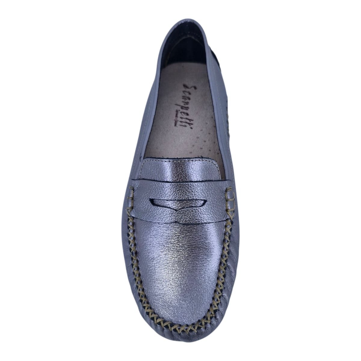 Mocassim Driver Feminino Em Couro Scarpetti 208 Prata Velho Prata Velho 7