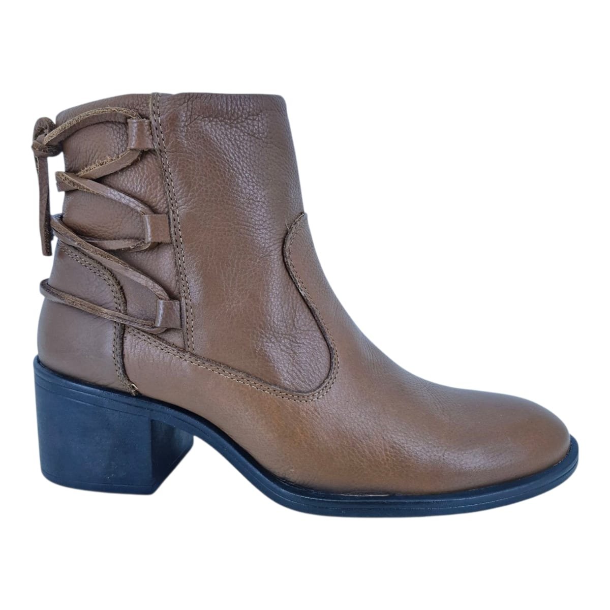 Bota Em Couro Salto Baixo Cano Curto Scarpetti Lb-1109 Marrom Marrom 1