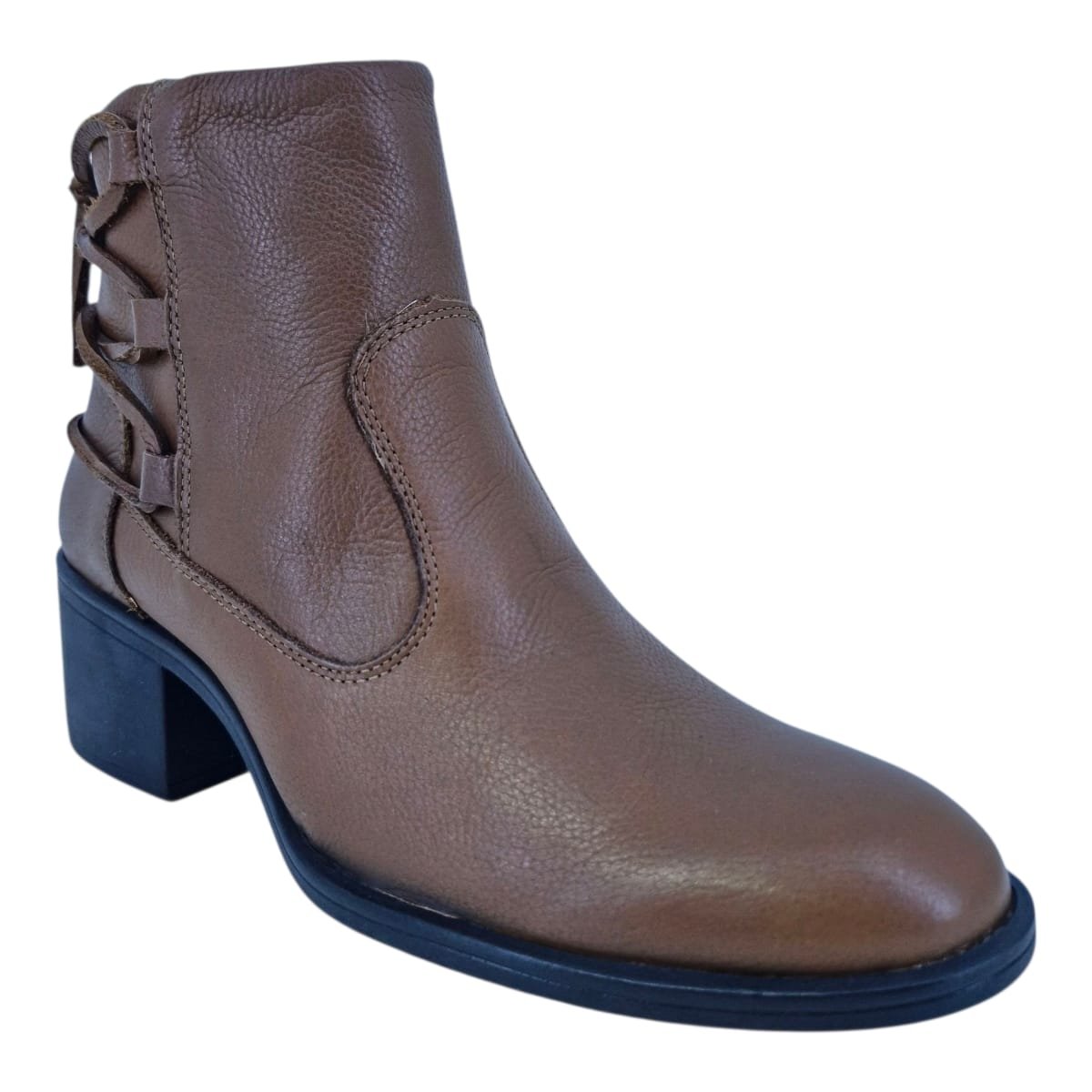 Bota Em Couro Salto Baixo Cano Curto Scarpetti Lb-1109 Marrom Marrom 2