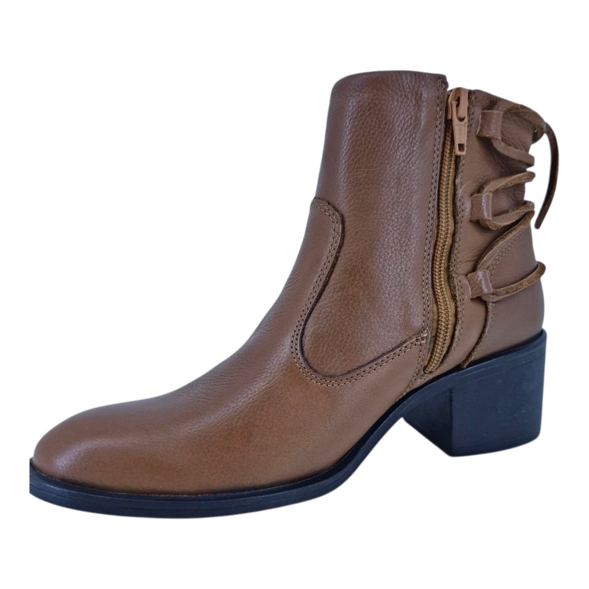 Bota Em Couro Salto Baixo Cano Curto Scarpetti Lb-1109 Marrom Marrom 6