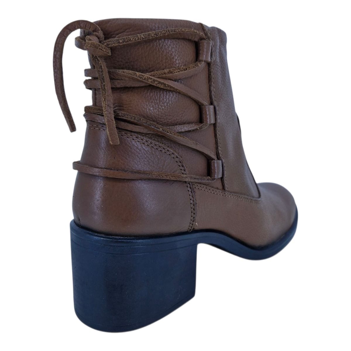 Bota Em Couro Salto Baixo Cano Curto Scarpetti Lb-1109 Marrom Marrom 8