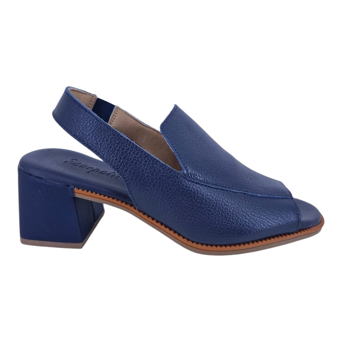 Sandália Feminina Em Couro Salto Bloco Casual Scarpetti 12-1567 Azul