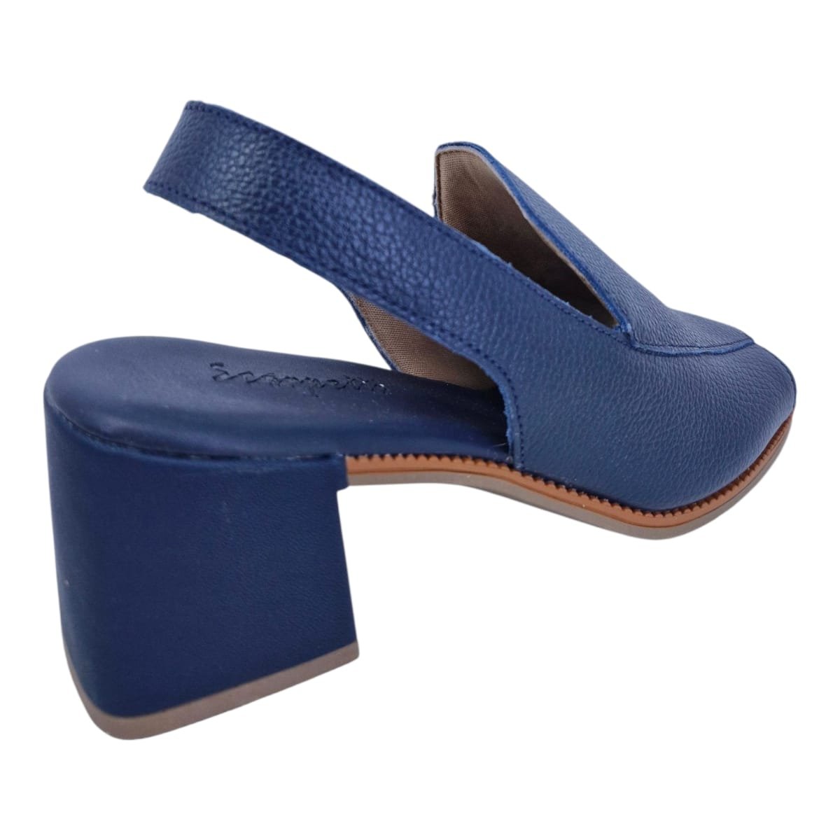 Sandália Feminina Em Couro Salto Bloco Casual Scarpetti 12-1567 Azul Azul 6