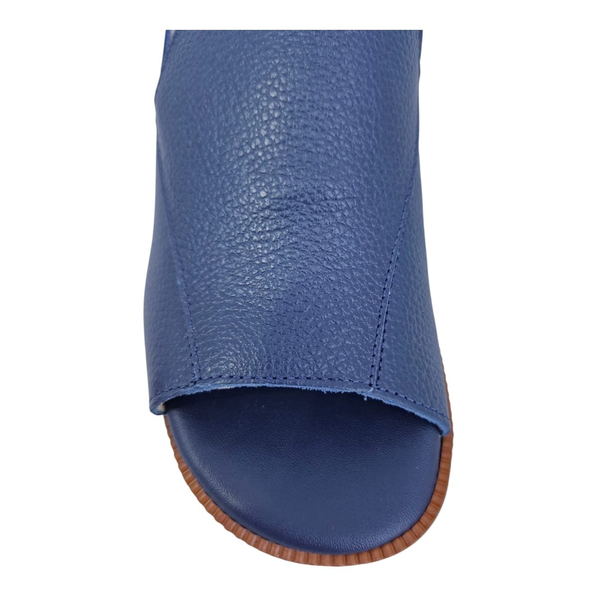 Sandália Feminina Em Couro Salto Bloco Casual Scarpetti 12-1567 Azul Azul 7