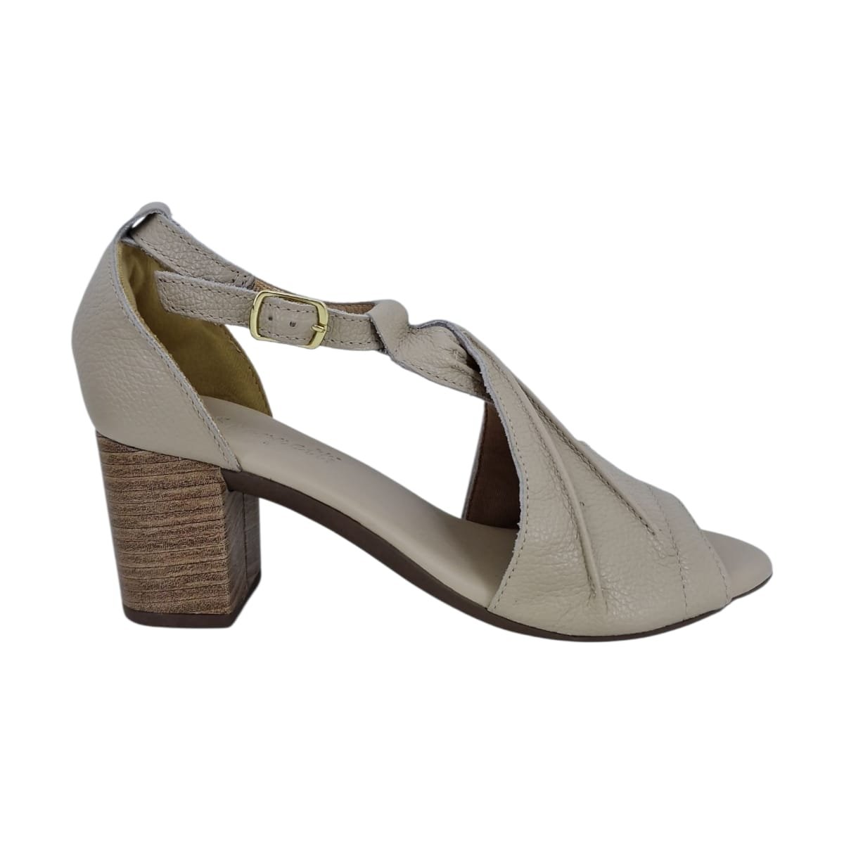 Sandália Feminina Em Couro Salto Bloco Casual Scarpetti  1128-1409 Bege