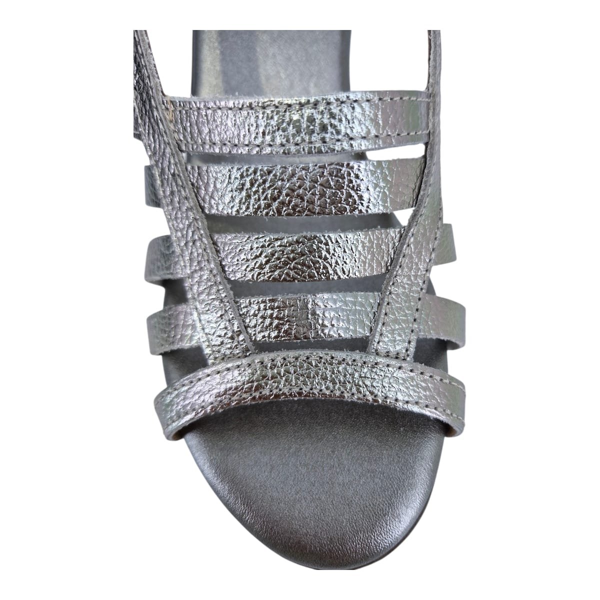 Sandália Feminina Em Couro Salto Bloco Casual Scarpetti 1128-1589 Prata Velho Prata 3