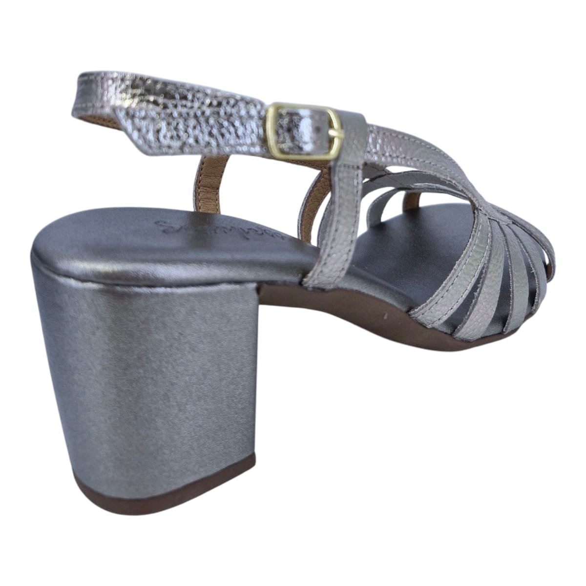 Sandália Feminina Em Couro Salto Bloco Casual Scarpetti 1128-1589 Prata Velho Prata 5