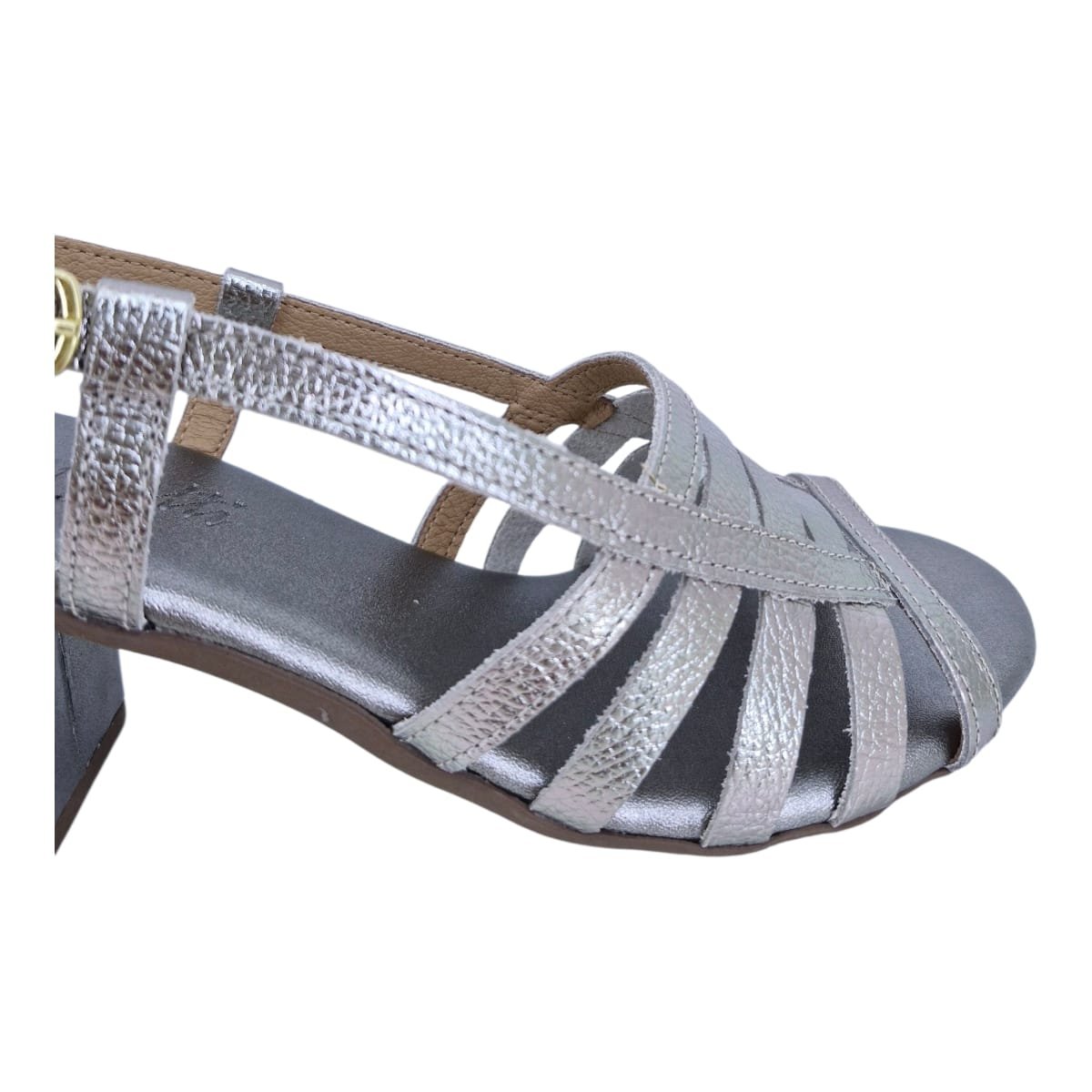 Sandália Feminina Em Couro Salto Bloco Casual Scarpetti 1128-1589 Prata Velho Prata 7