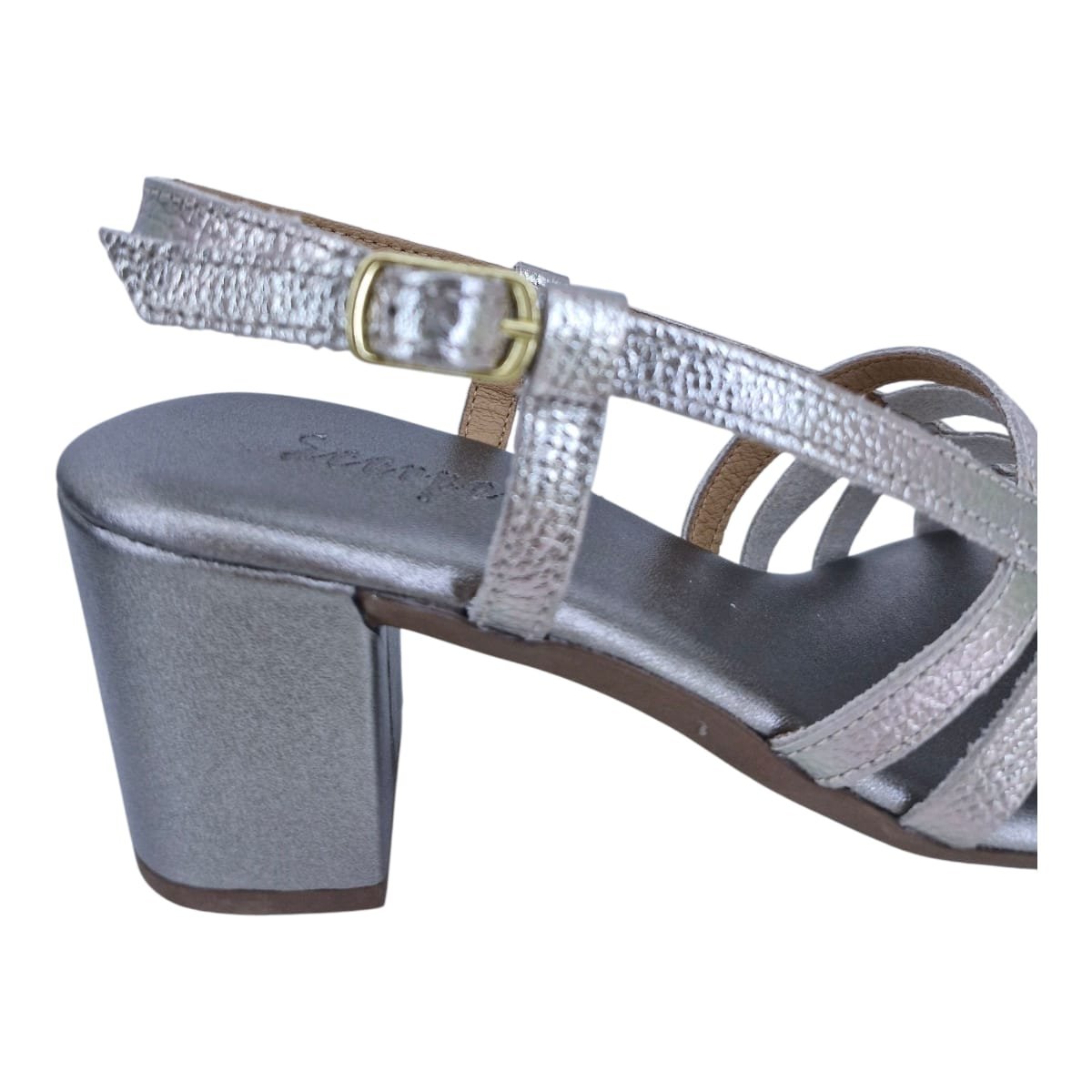 Sandália Feminina Em Couro Salto Bloco Casual Scarpetti 1128-1589 Prata Velho Prata 8