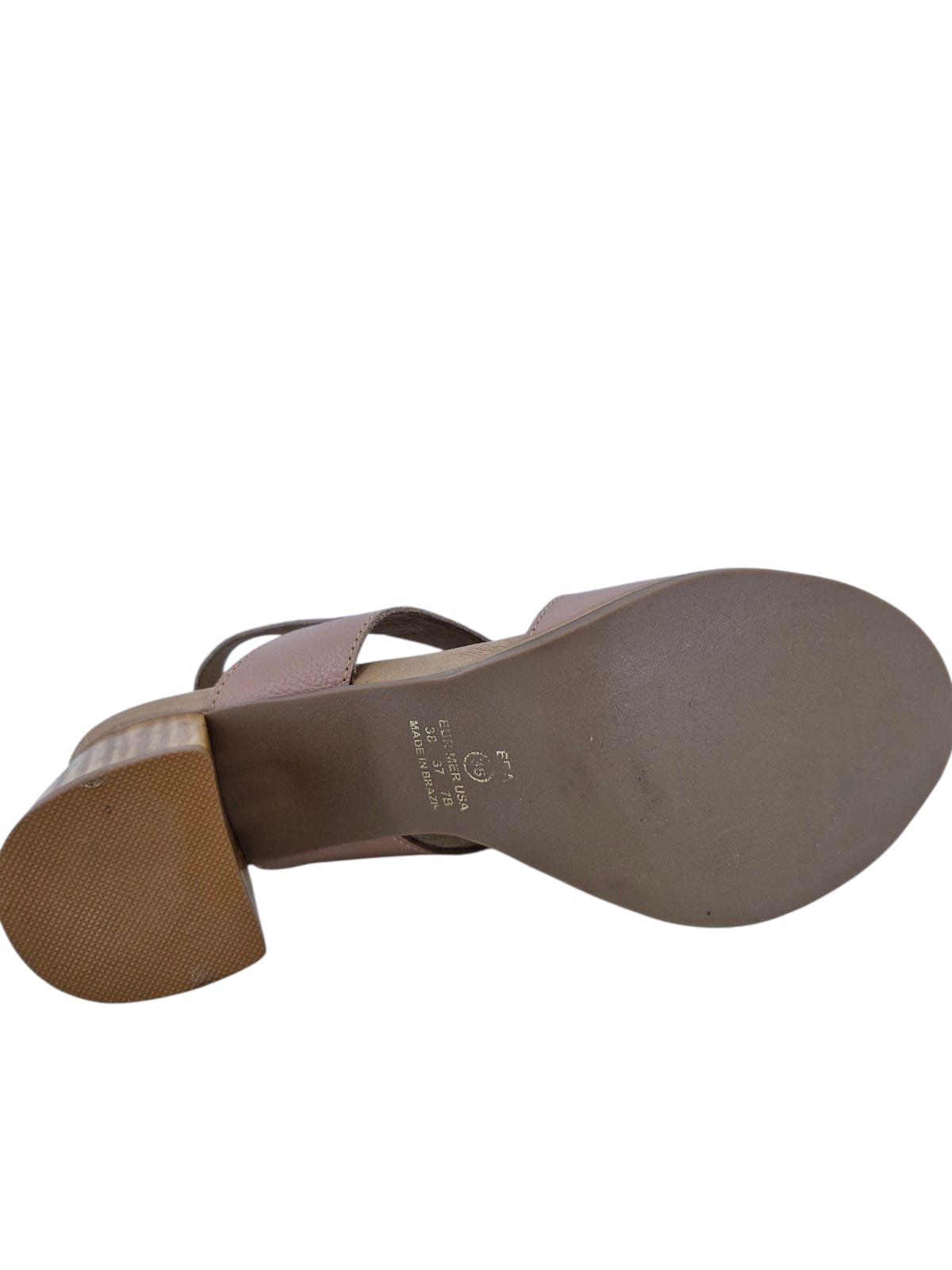 Sandália Feminina Casual Salto Bloco Em Couro Scarpetti 25-720 Nude Bege 3