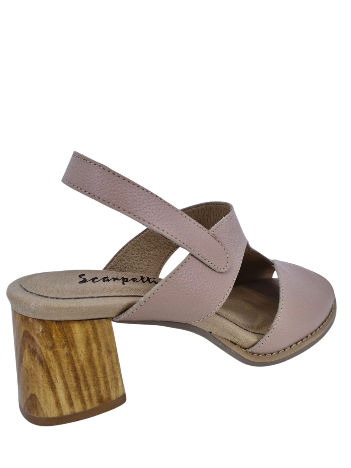 Sandália Feminina Casual Salto Bloco Em Couro Scarpetti 25-720 Nude Bege 4