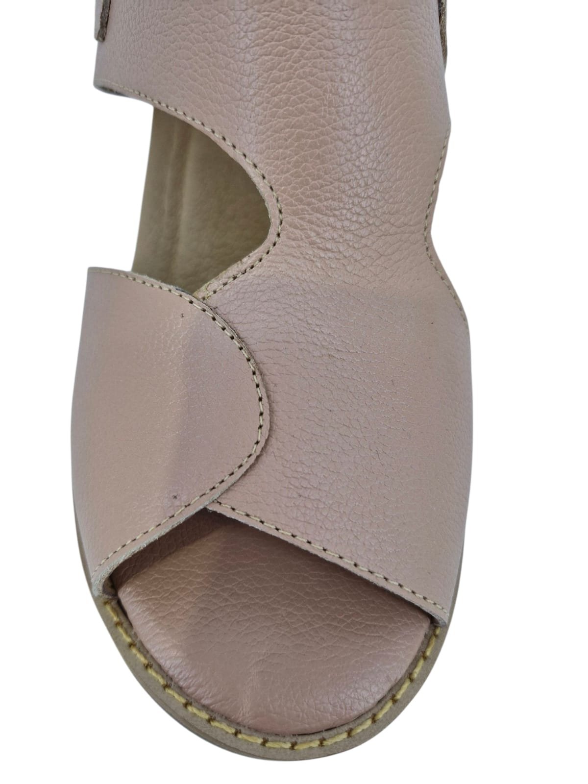 Sandália Feminina Casual Salto Bloco Em Couro Scarpetti 25-720 Nude Bege 5