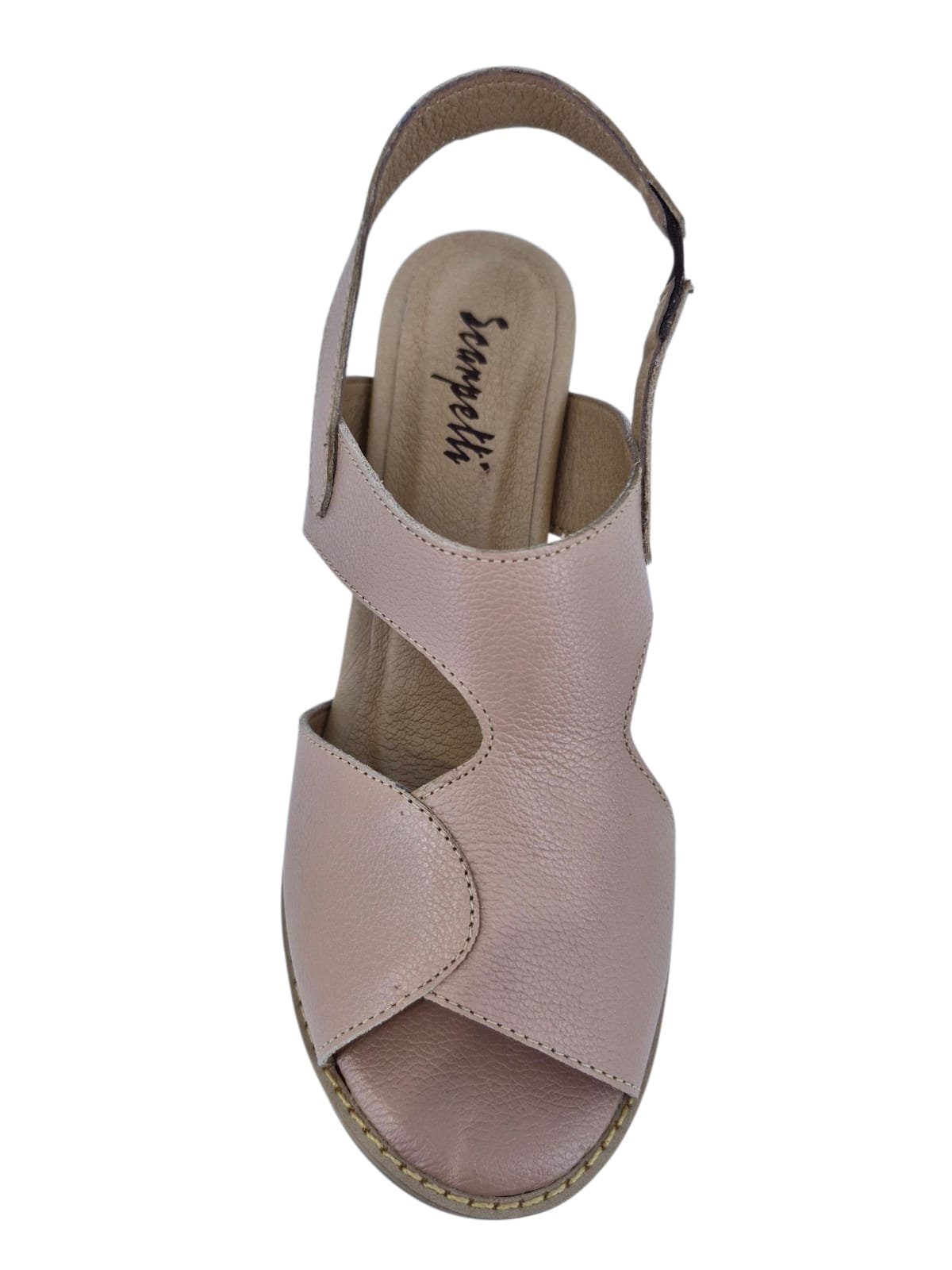 Sandália Feminina Casual Salto Bloco Em Couro Scarpetti 25-720 Nude Bege 6