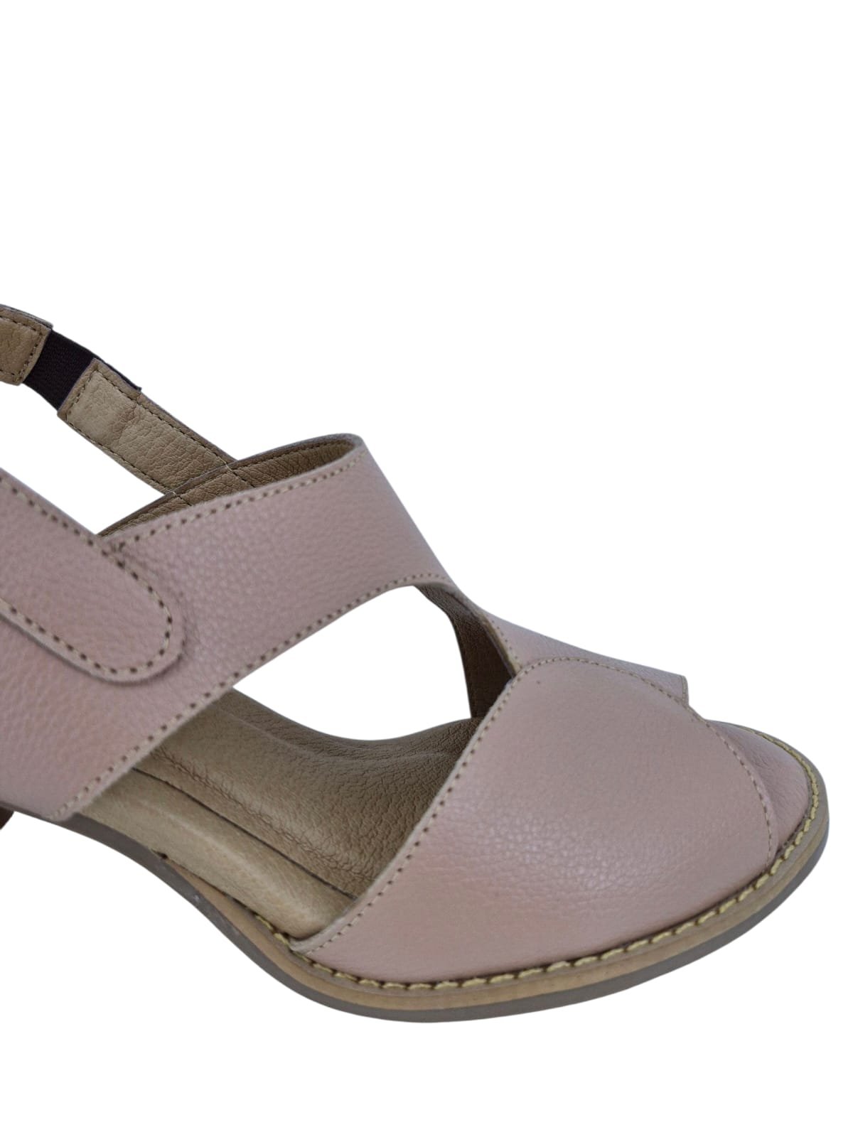 Sandália Feminina Casual Salto Bloco Em Couro Scarpetti 25-720 Nude Bege 7