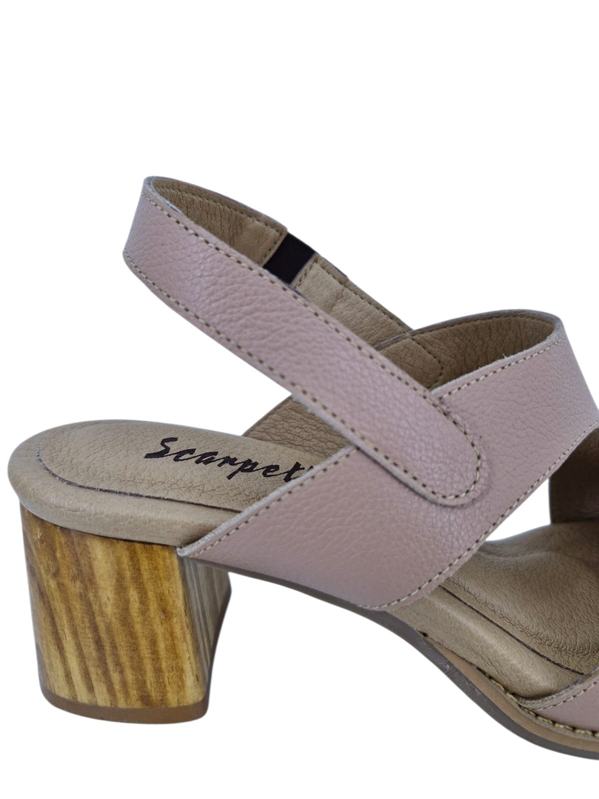 Sandália Feminina Casual Salto Bloco Em Couro Scarpetti 25-720 Nude Bege 8