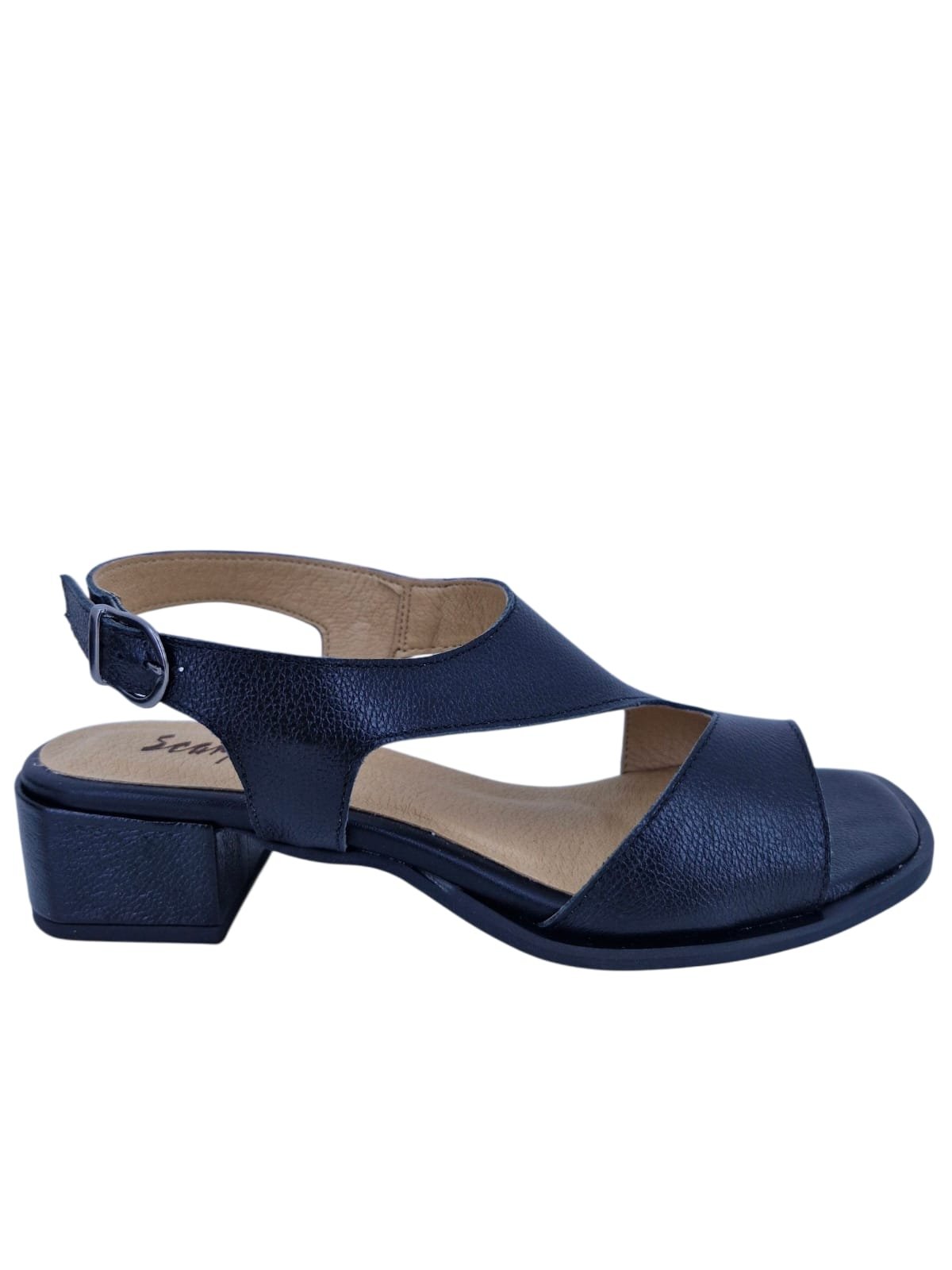 Sandália Feminina Casual Salto Bloco Em Couro Scarpetti 25-224 Preto