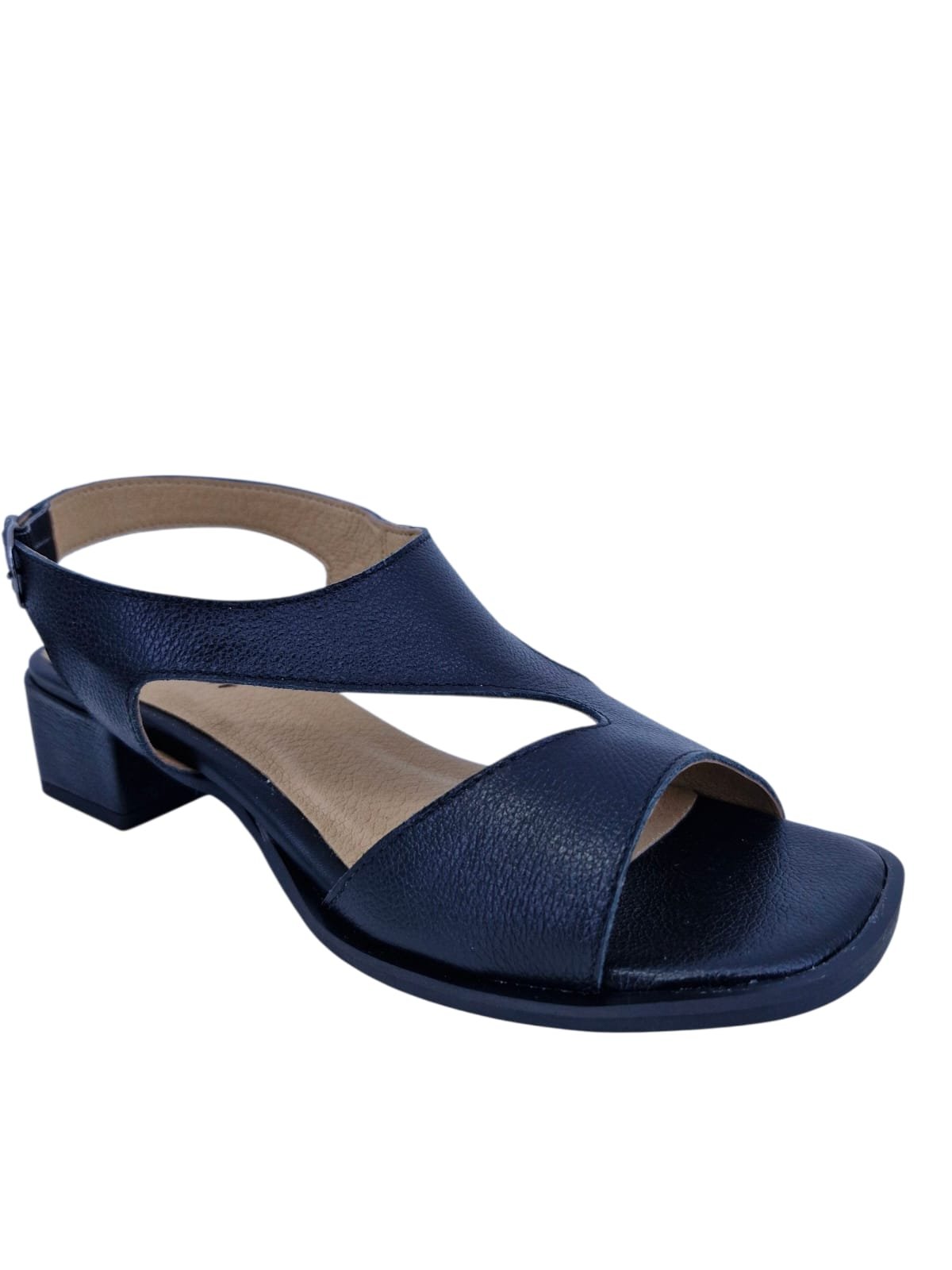 Sandália Feminina Casual Salto Bloco Em Couro Scarpetti 25-224 Preto Preto 2